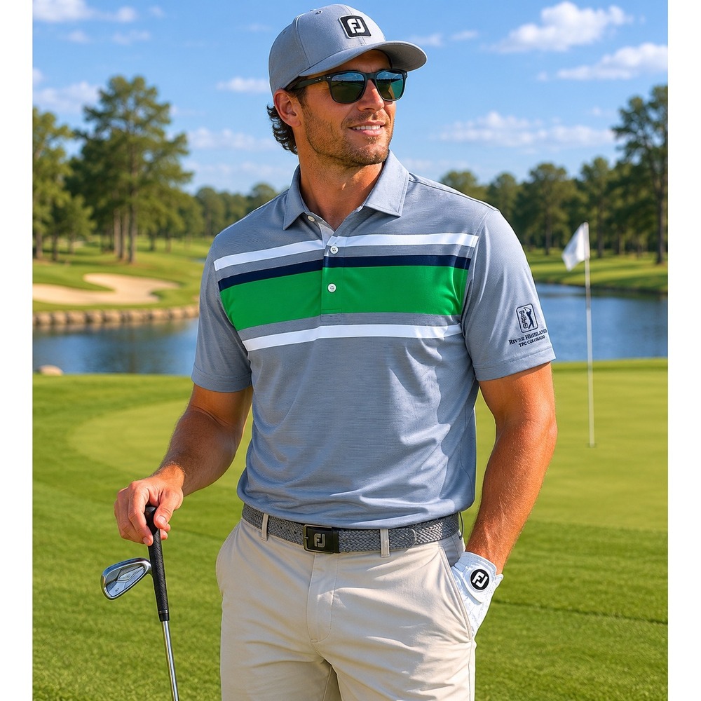 FootJoy Mens TPC Four Seasons Las Colinas Golf Polo Shirt Grey Green Stripe XL